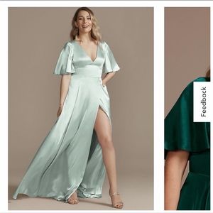 David’s Bridal Dusty Sage Flutter Sleeve Satin Bridesmaid Formal Dress Size 10